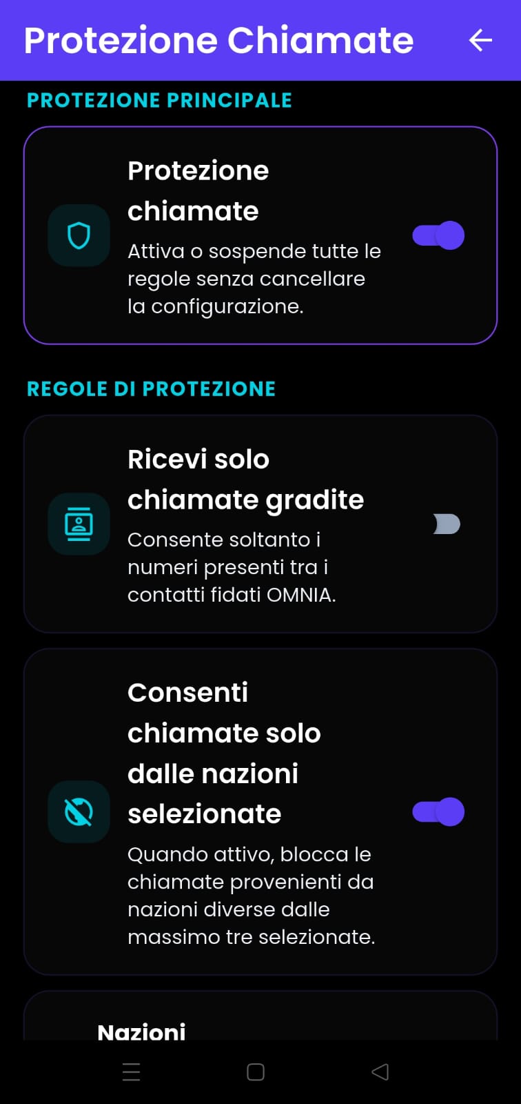 Protezione Chiamate di OMNIA SHIELD SUITE