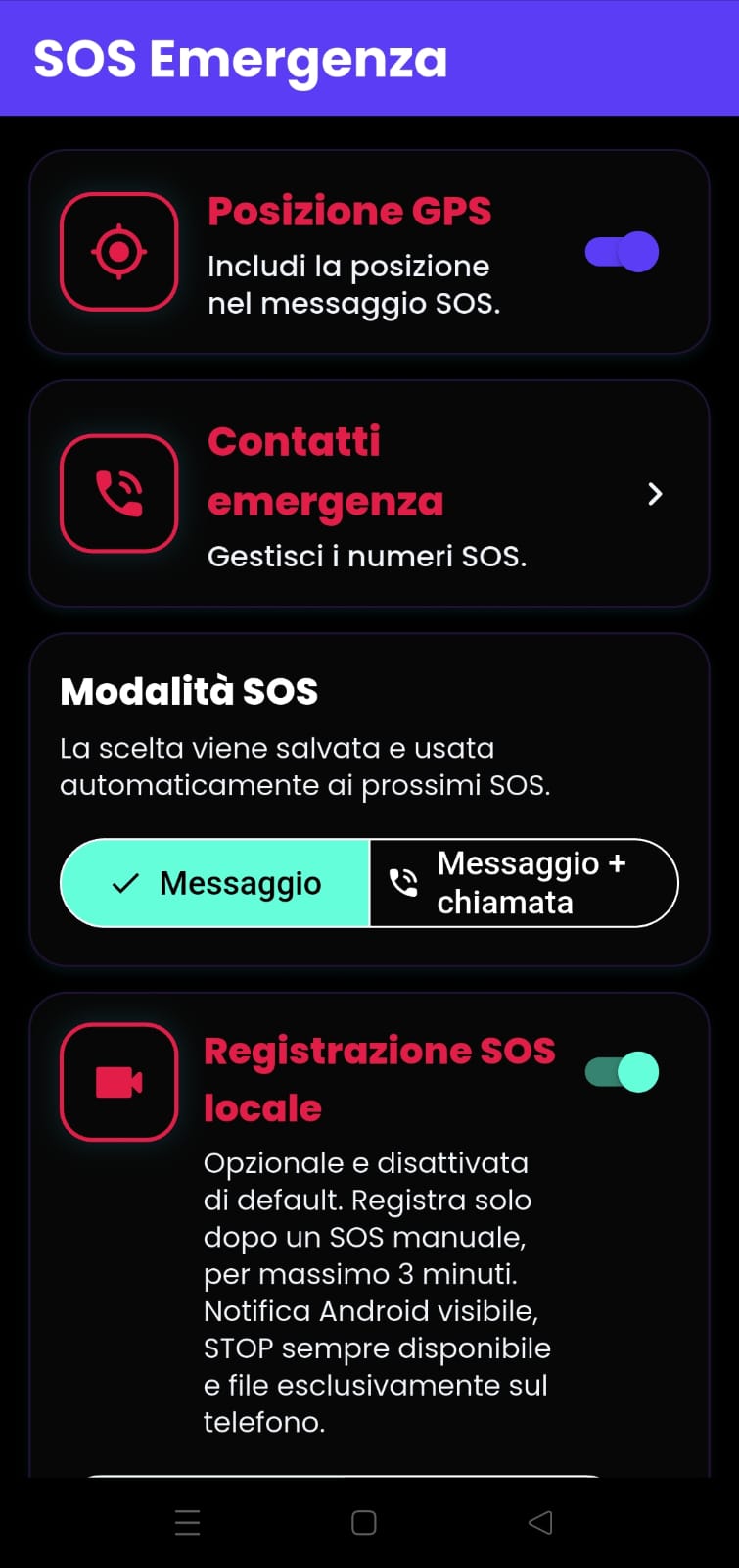 SOS Emergenza di OMNIA SHIELD SUITE
